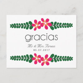 Cartão Postal Gracias Pink Floral Casamento Obrigado Cartão-Post