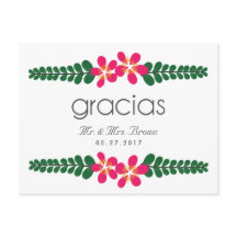 Gracias Pink Floral Casamento Obrigado Cartão-Post