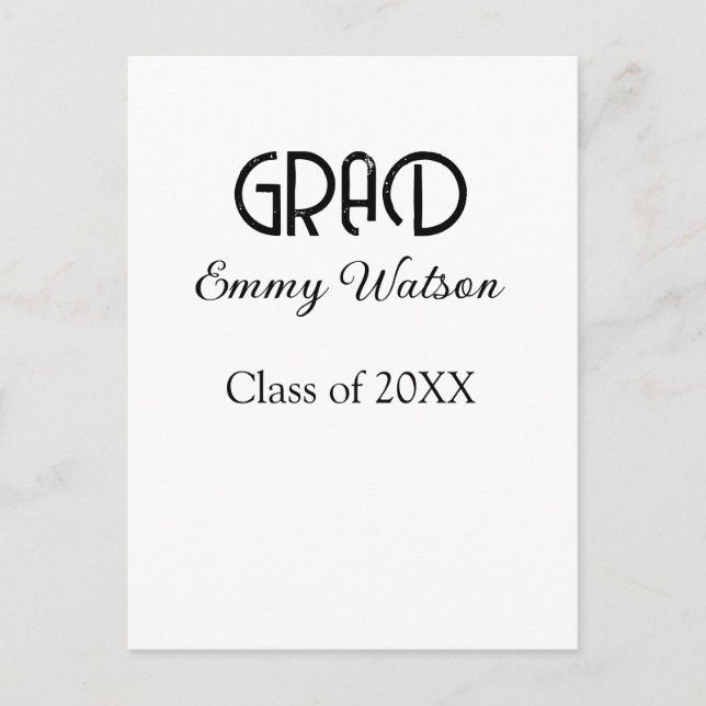 Cartão Postal Grad bold letter graduation name class of 20XX sim (Frente)