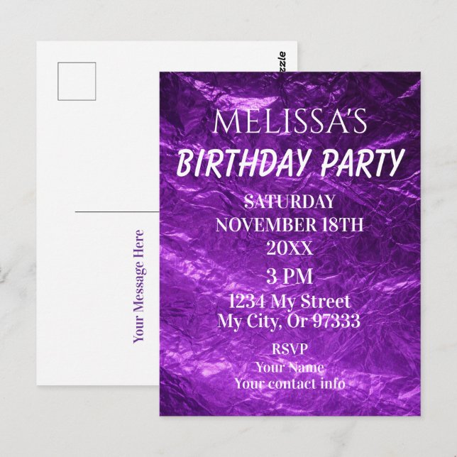 Cartão Postal Gradient Deep Purple Birthday Invitation (Frente/Verso)