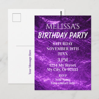 Cartão Postal Gradient Deep Purple Birthday Invitation