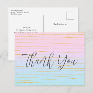 Cartão Postal Gradiente Pastel Rosa Azul com Linha Dourada Obrig