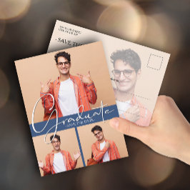 Cartão Postal Graduação Azul com Várias Fotografias Salvar a Dat