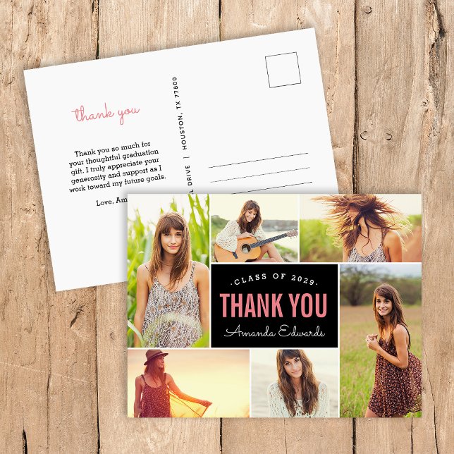 Cartão Postal Graduação da Colagem de Fotos Moderna 6 Obrigado (Criador carregado)
