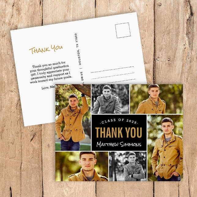 Cartão Postal Graduação da Colagem de Fotos Moderna 6 Obrigado (Criador carregado)