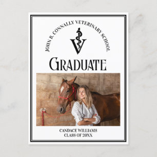 Cartão Postal Graduação de Foto da Escola Veterinária Negra Mode