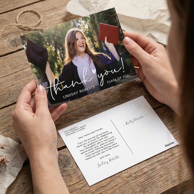 Cartão Postal Graduação de Foto de Agradecimento com Estilo de L (Criador carregado)