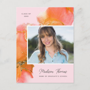 Cartão Postal Graduação de Foto de Cor de Água Rosa e Pó-Ruj