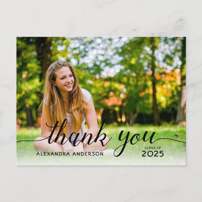 Cartão Postal Graduação de Foto do Script Preto do formando Obri (Frente)