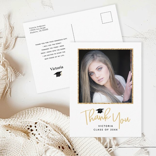 Cartão Postal Graduação de Foto Dourada para Escrita Manual Obri (Criador carregado)