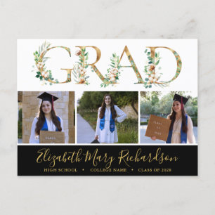 Cartão Postal Graduação de Foto Elegante Eucalyptus Dourado Scri