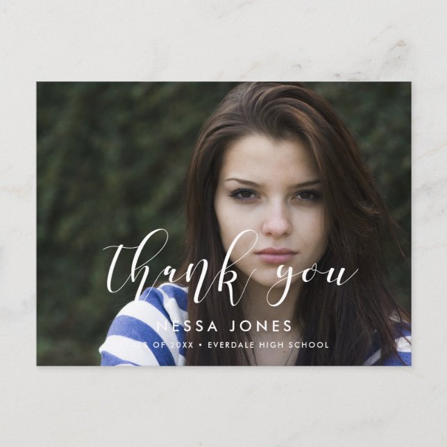 Cartão Postal Graduação de Foto Elegante na moda Obrigado (Frente)