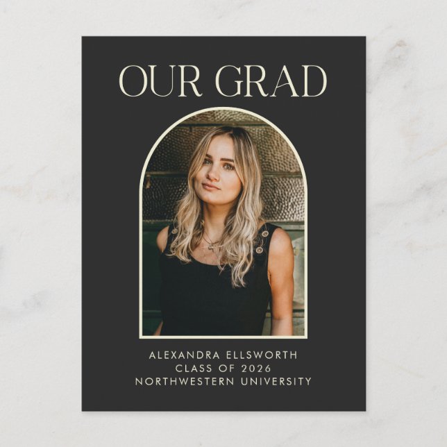 Cartão Postal Graduação de Foto em Arco Negro Moderno de Orçamen (Frente)