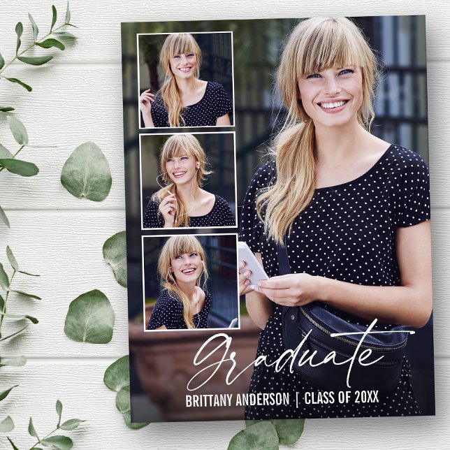Cartão Postal Graduação de Foto em Tinta Moderna 4 (Customize to add text to back of card.)