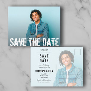 Cartão Postal Graduação de Foto Grunge Script Salvar a Data