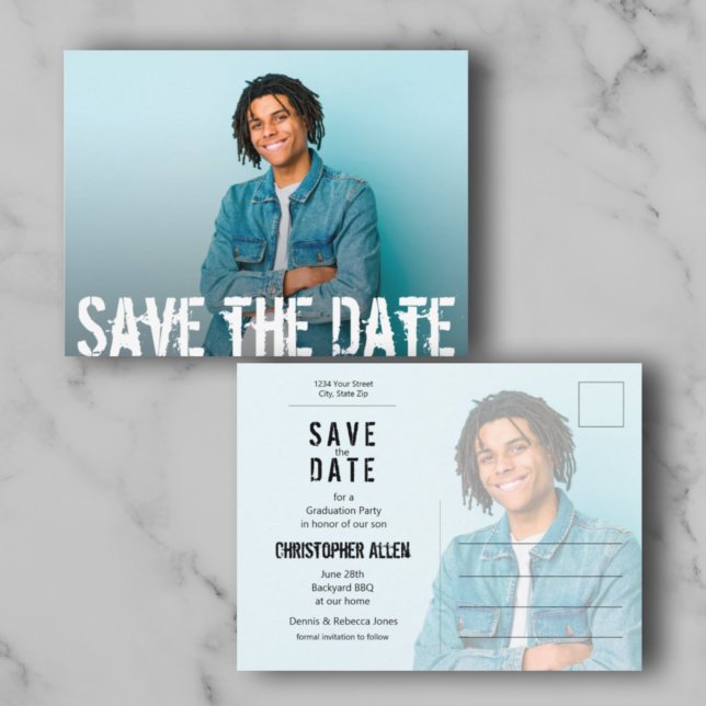 Cartão Postal Graduação de Foto Grunge Script Salvar a Data (Criador carregado)