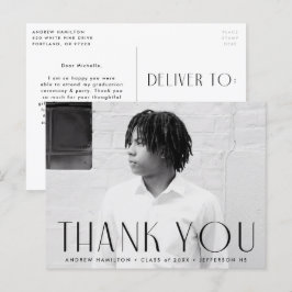 Cartão Postal Graduação de Foto Negra Moderna Obrigado