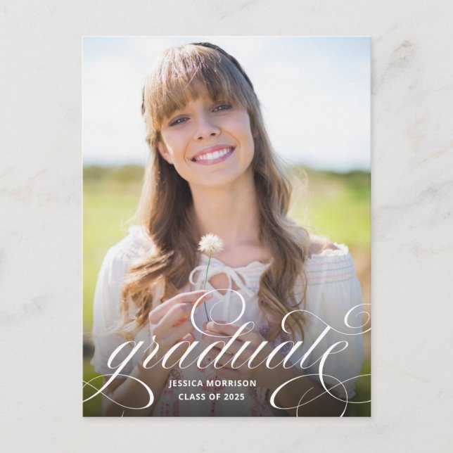Cartão Postal Graduação de Foto por Sobreposição de Caligrafia E (Frente)