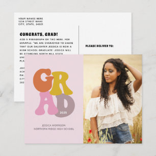 Cartão Postal Graduação de Foto Rosa bonito 70s