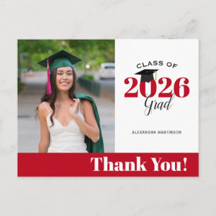 Cartão Postal Graduação de Foto Vermelha e Branca Moderna Obri