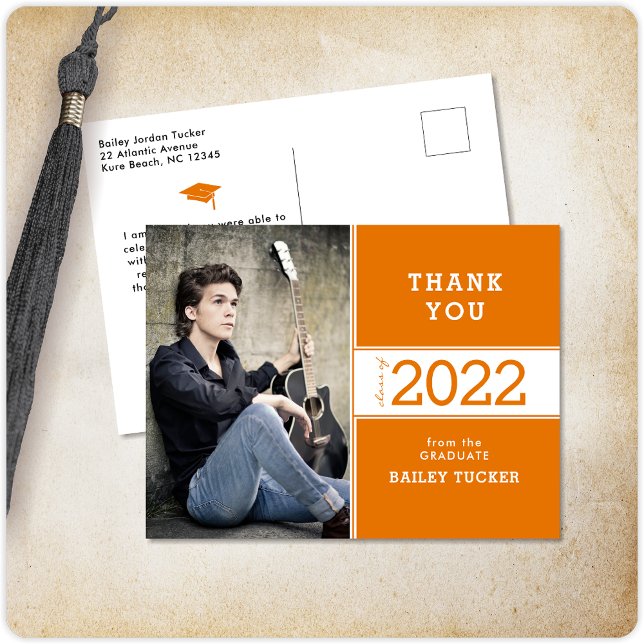 Cartão Postal Graduação de Foto White Orange Year - Ano de aula  (Criador carregado)