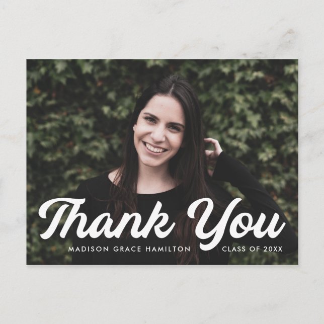 Cartão Postal Graduação de Fotos em Bold Script Obrigado (Frente)