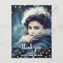 Cartão Postal Graduação De Fotos Obrigado Faux Gold Foil Confett