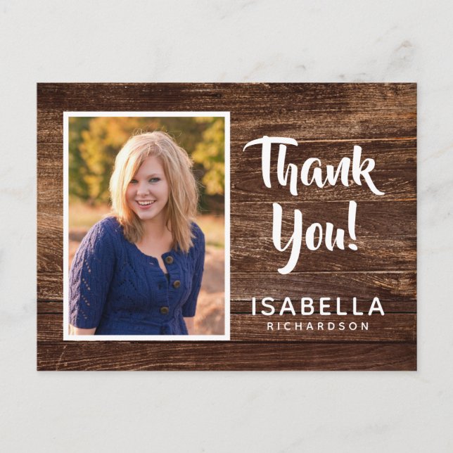 Cartão Postal Graduação de Fotos Obrigado | Madeira russa (Frente)