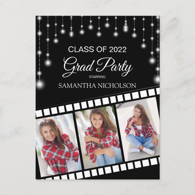 Cartão Postal Graduação de prata preta do Hollywood Reel 3 (Frente)