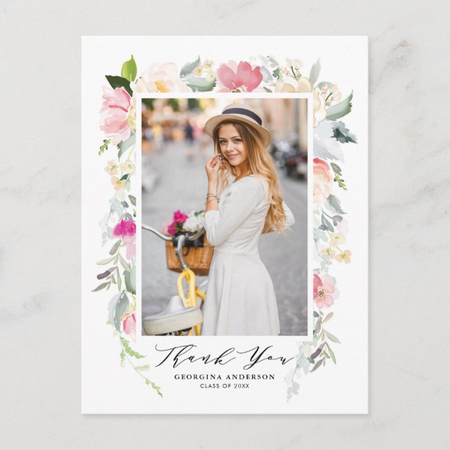 Cartão Postal Graduação de Sangue Floral Pastel Primavera Obriga (Frente)