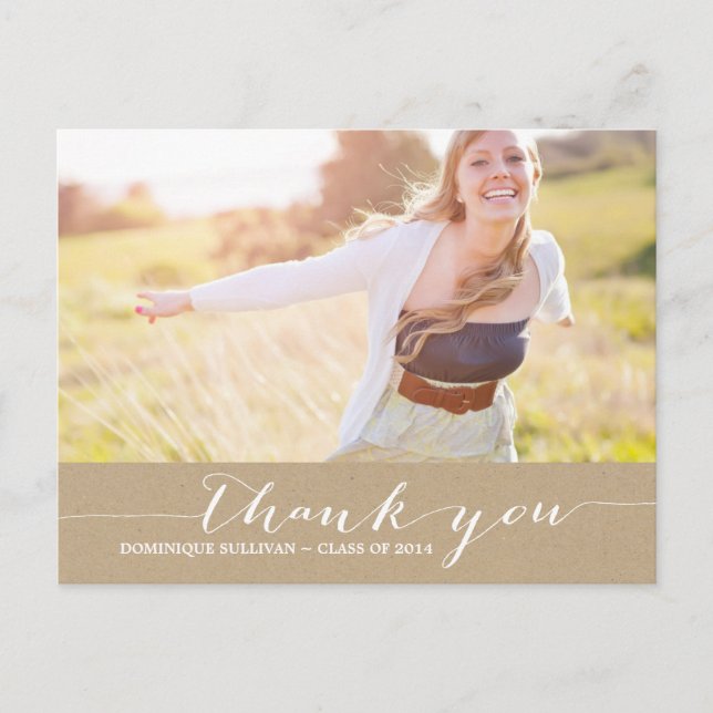 Cartão Postal Graduação de Script de chique Obrigado Cartão-Post (Frente)