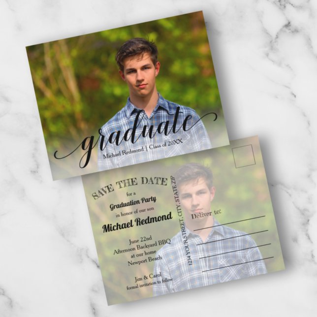 Cartão Postal Graduação de Script Preto SALVE A DATA (Criador carregado)