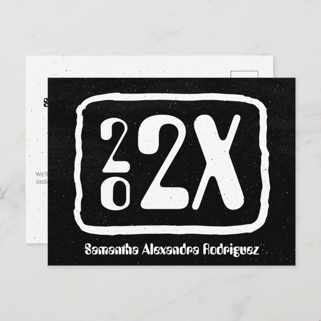 Cartão Postal Graduação do Ano da Classe Funky Preto e Branco (Frente/Verso)