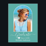 Cartão Postal Graduação do Teal do Boné de Arch Moderno<br><div class="desc">Quadro Fotográfico de Arch Moderno - Script de Caligrafia de Tendy - Cartão-Postal de Anúncio de Graduação de Fotografias - Teal - Boné de formatura</div>