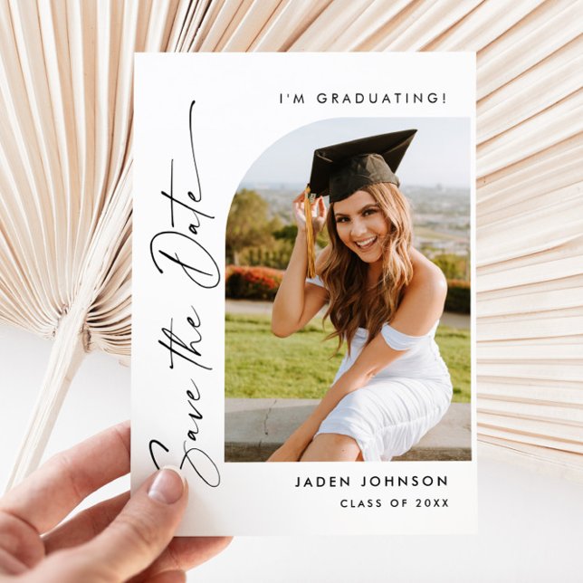 Cartão Postal Graduação Elegante de Fotos Salve a Data (Criador carregado)