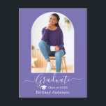 Cartão Postal Graduação em Periwinkle do Boné de Arch Moderno<br><div class="desc">Quadro de Fotografias em Arco Moderno - Script de Caligrafia de Tendy - Cartão-Postal para Anúncio de Graduação de Fotografias - Periwinkle - Boné de formatura</div>