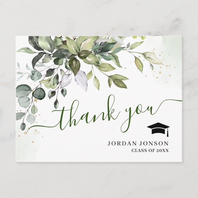 Cartão Postal Graduação Eucalyptus Elegante Simples Obrigado (Frente)