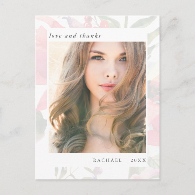 Cartão Postal Graduação Floral Elegante Obrigado Foto (Frente)