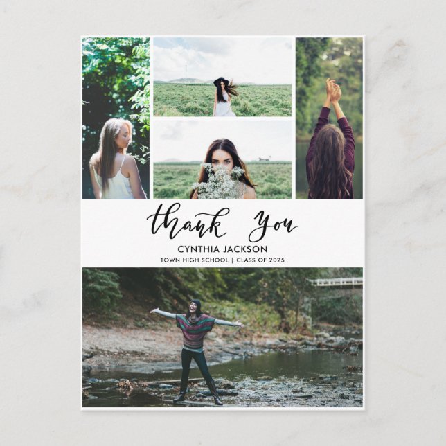 Cartão Postal Graduação Foto Mínima Obrigado Script Casual (Frente)