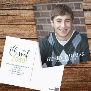 Cartão Postal Graduação Foto Moderna Classe Minimalista De Verde