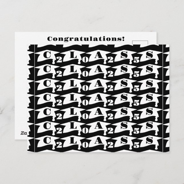 Cartão Postal Graduação Graduado Turma de 2025 Preto e Branco (Frente/Verso)
