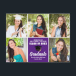 Cartão Postal Graduação Moderna de Colagem de Fotos de Formando<br><div class="desc">Esta moderna colagem de fotos do formando roxo apresenta as suas cinco fotografias de estudantes favoritas. Este cartão-postal de lançamento de formando apresenta tipografia branca clássica do seu segundo grau ou nome da faculdade para a classe de 2025. Personalize com seu ano de graduação acima do boné de formando preto...</div>