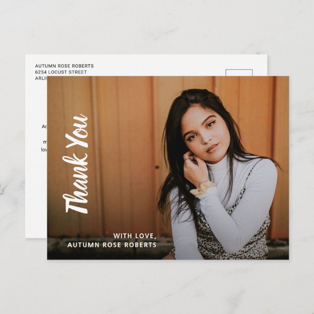 Cartão Postal Graduação Moderna de Foto Simples Obrigado (Frente/Verso)