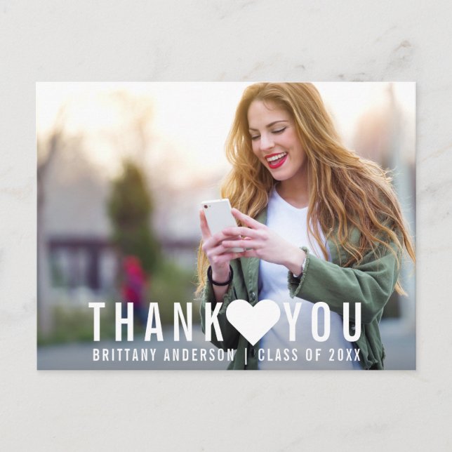 Cartão Postal Graduação Moderna Obrigado Coração (Vazio De Volta (Frente)