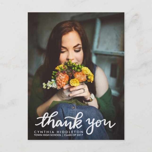 Cartão Postal Graduação Moderna Obrigado Foto Da Tipografia (Frente)