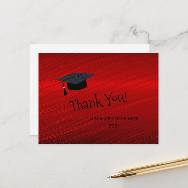 Cartão Postal Graduação Obrigado Chapéu Vermelho Moderno Prata (Frente/Verso In Situ)