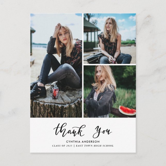 Cartão Postal Graduação Obrigado Escrevendo Foto De Três Formand (Frente)