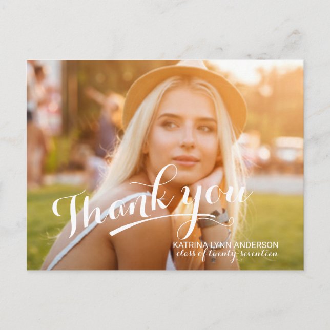 Cartão Postal Graduação Obrigado Foto de Script Manuscrito (Frente)