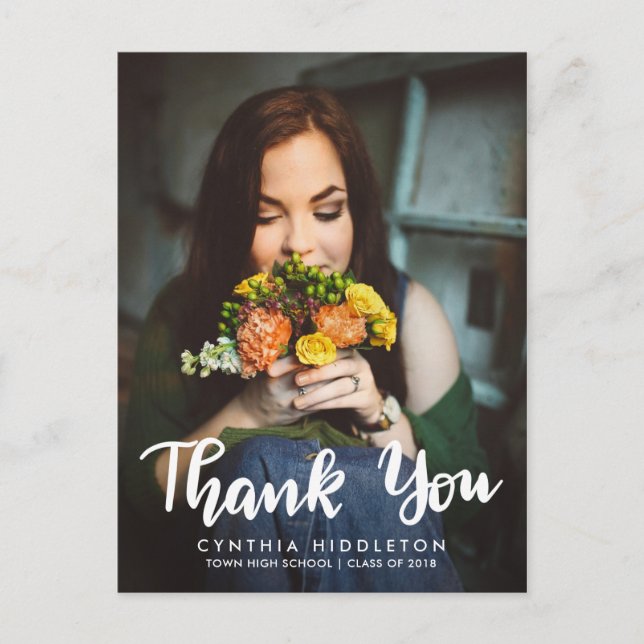 Cartão Postal Graduação Obrigado Tipografia Foto (Frente)