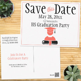 Cartão Postal Graduação Salva A Data Mínima Preto Coral